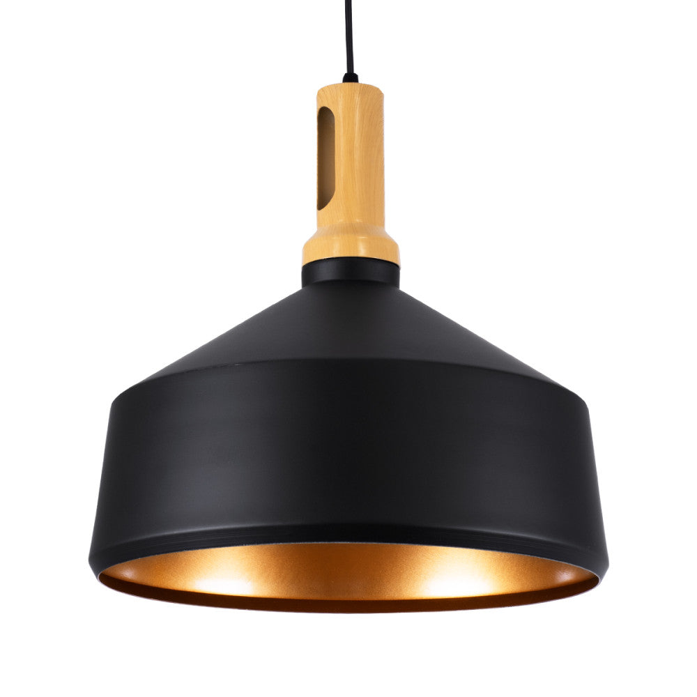 CÔNE  -  MÉTAL NOIR & OR AVEC BOIS BEIGE