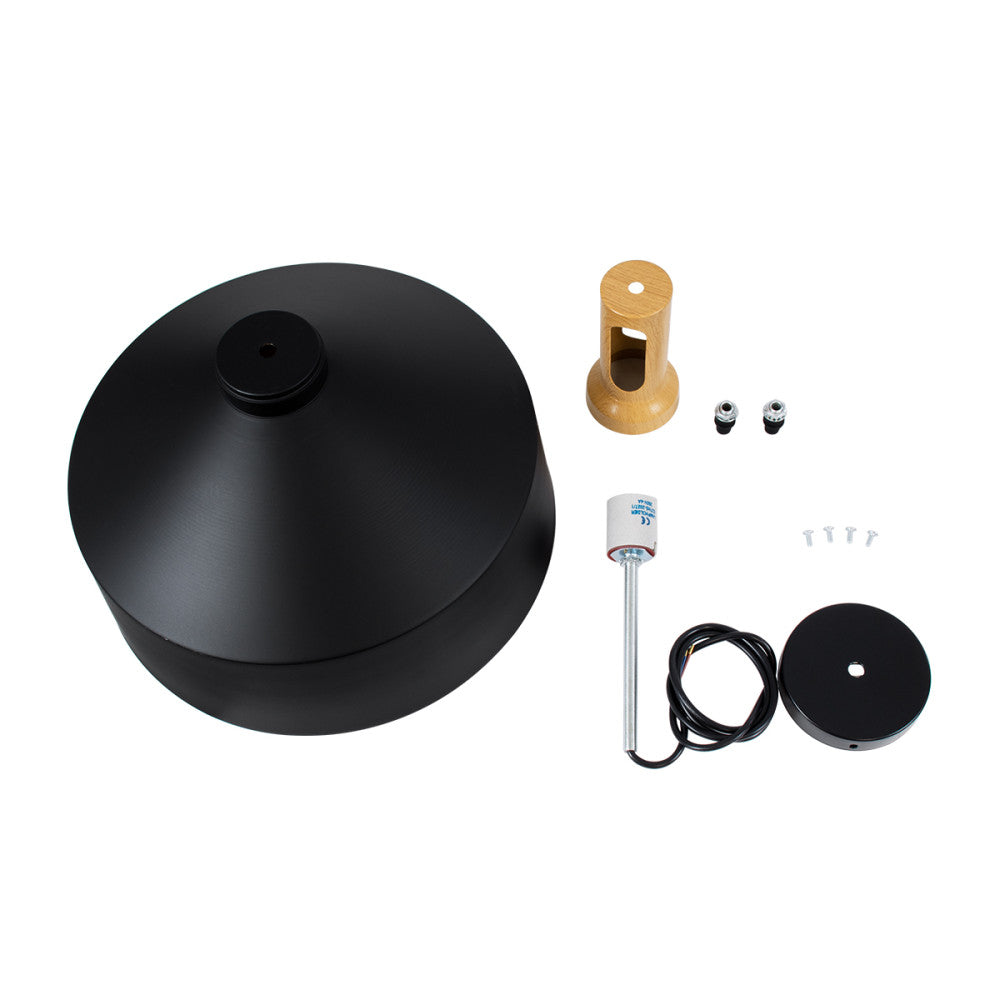 CÔNE  -  MÉTAL NOIR & OR AVEC BOIS BEIGE