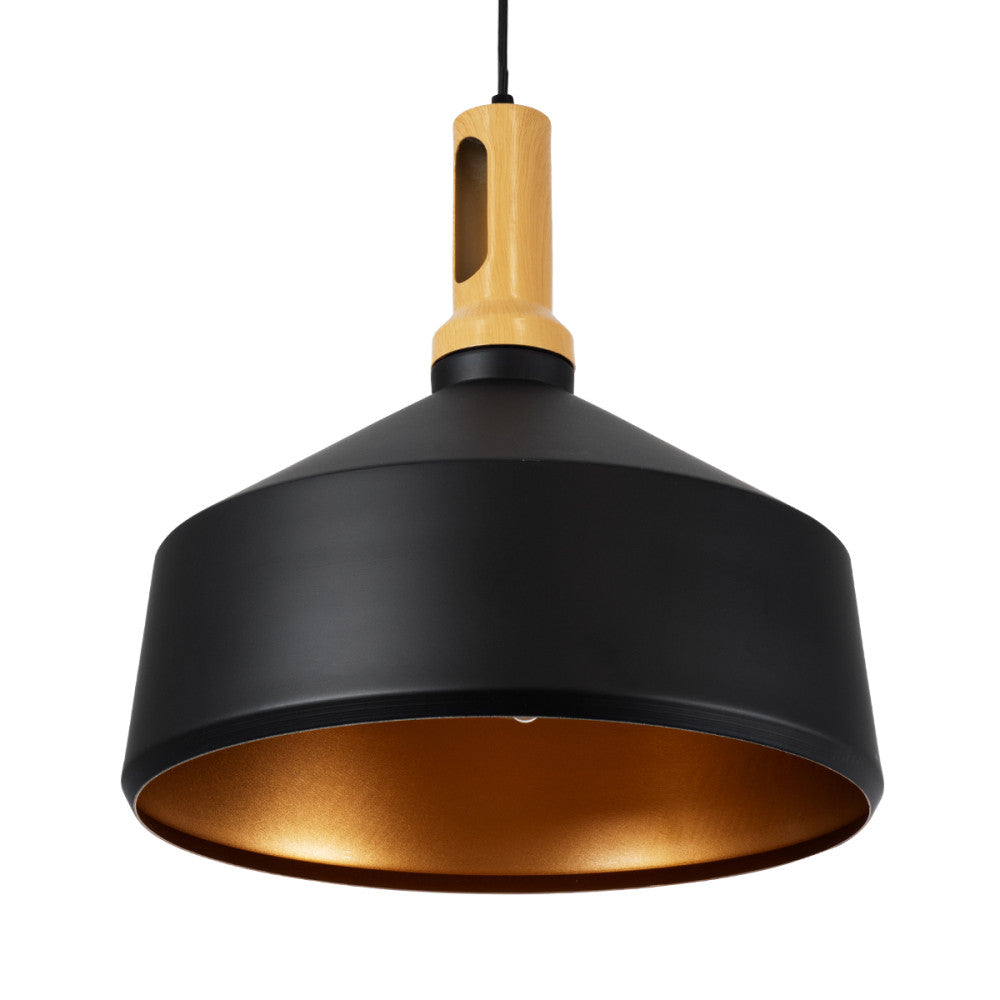 CÔNE  -  MÉTAL NOIR & OR AVEC BOIS BEIGE