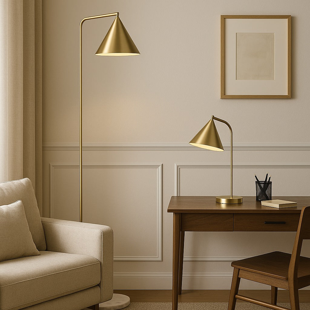 Lampadaire Conique Or Minimaliste