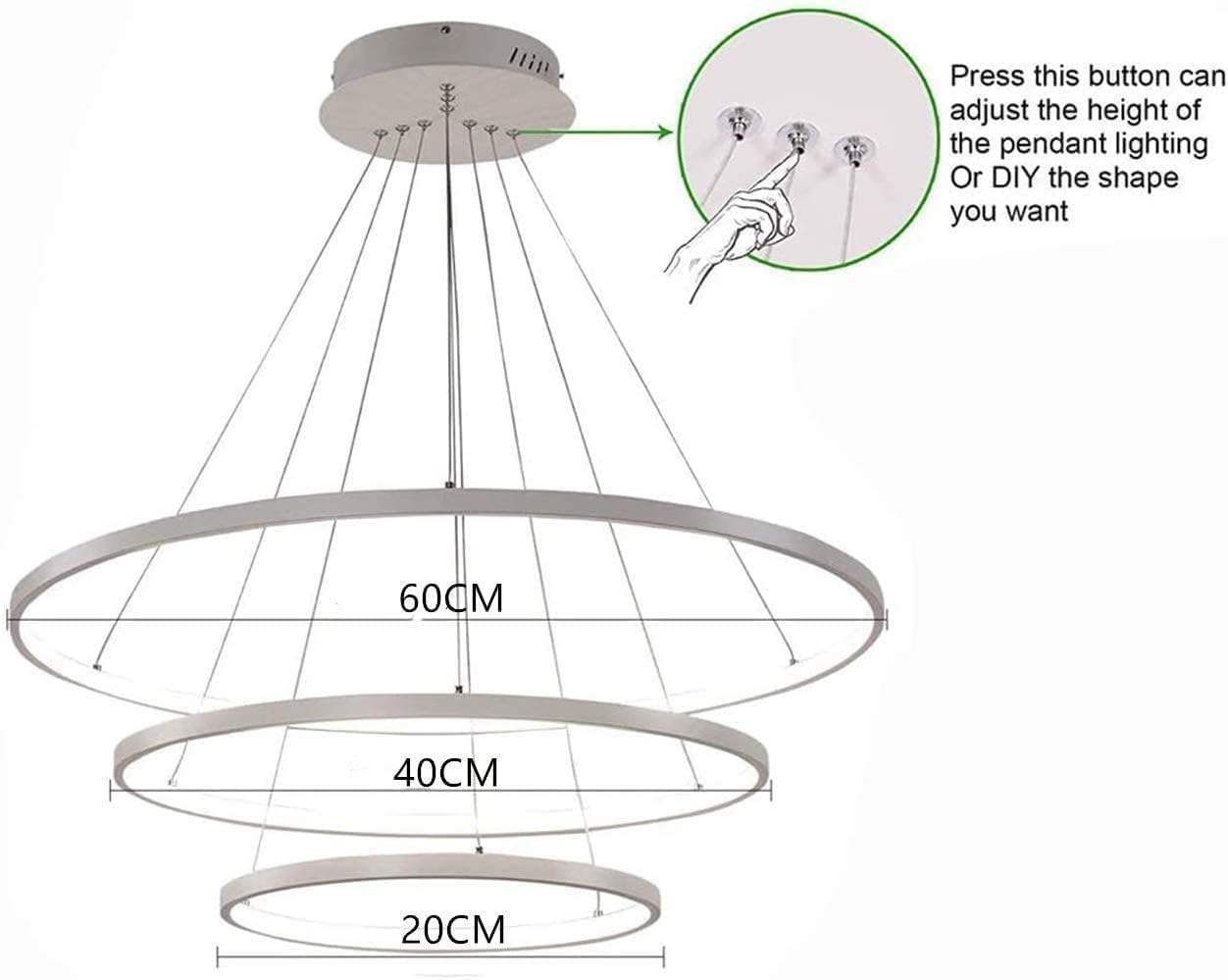 ACVATO - Lustre Doré pendentif à 3 Anneaux