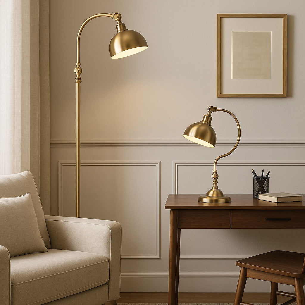 Lampadaire Industriel Or Vintage