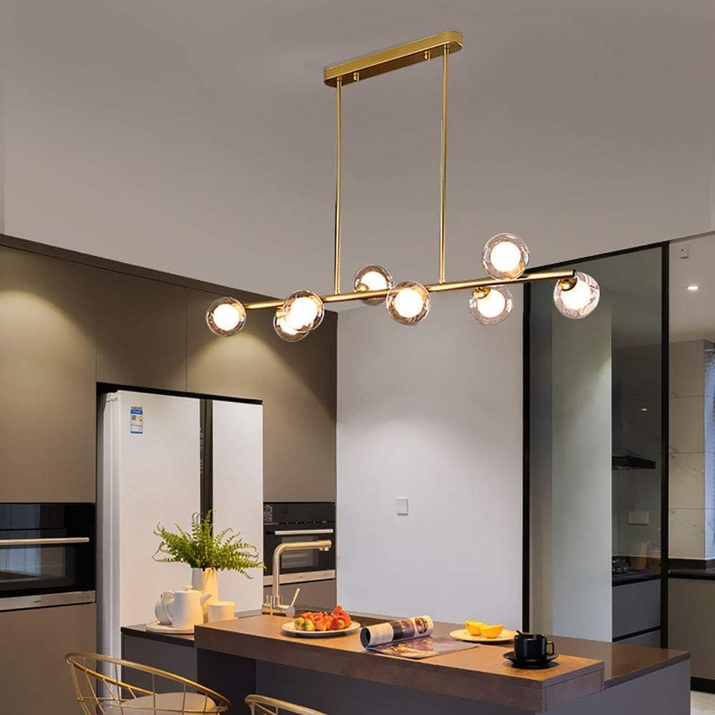 HAMPTON - Lustre horizontal moderne G9, doré. 8 tête