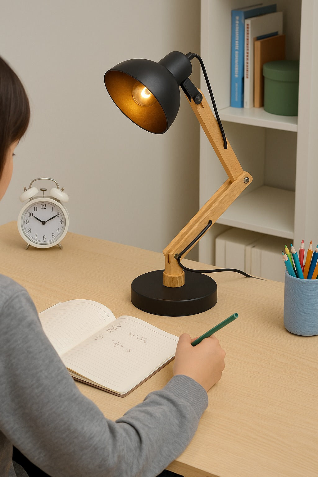 Lampe NORDIK Bras Bois Articulé - Noir