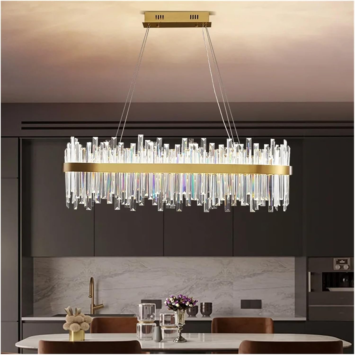 BUNCC - Lustre Cristal K9 LED avec Télécommande Ovale/Ronde