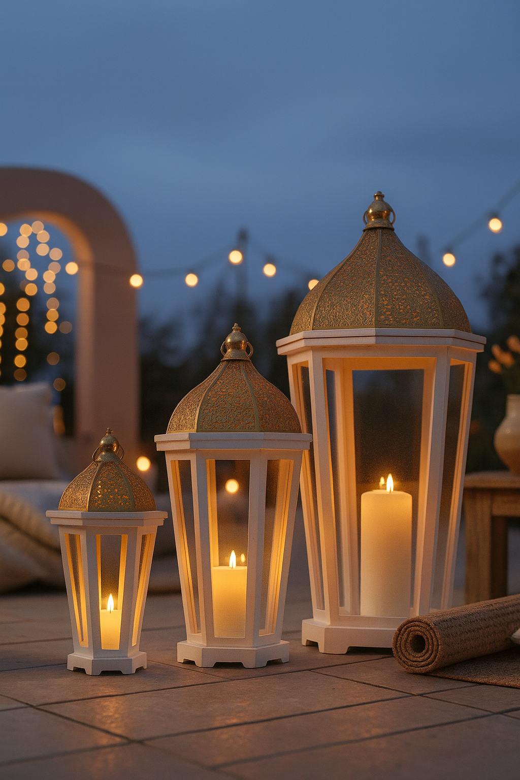 Ensemble de 3 Lanternes Blanches et Dorées