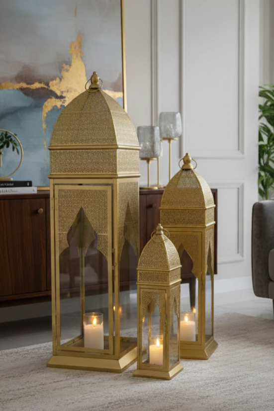 Ensemble de 3 Lanternes Dorées Orientales