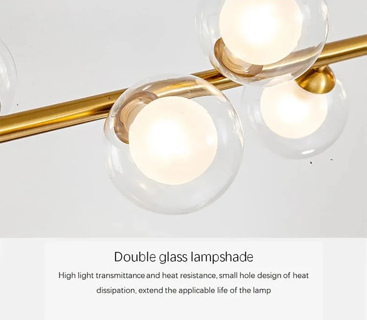 HAMPTON - Lustre horizontal moderne G9, doré. 8 tête