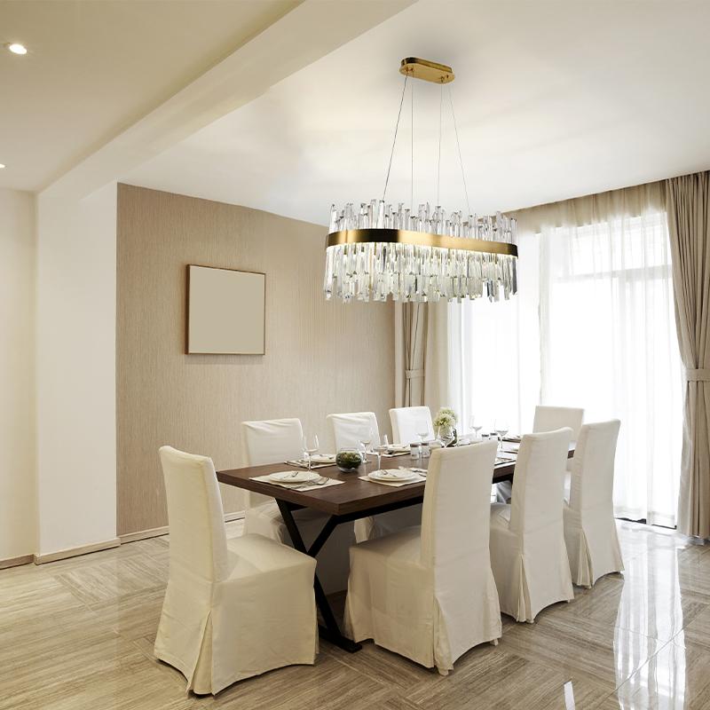 BUNCC - Lustre Cristal K9 LED avec Télécommande Ovale/Ronde